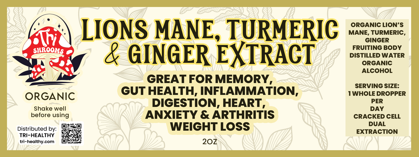 Tri-Shrooms- Lions Mane, Turmeric & Ginger Extract