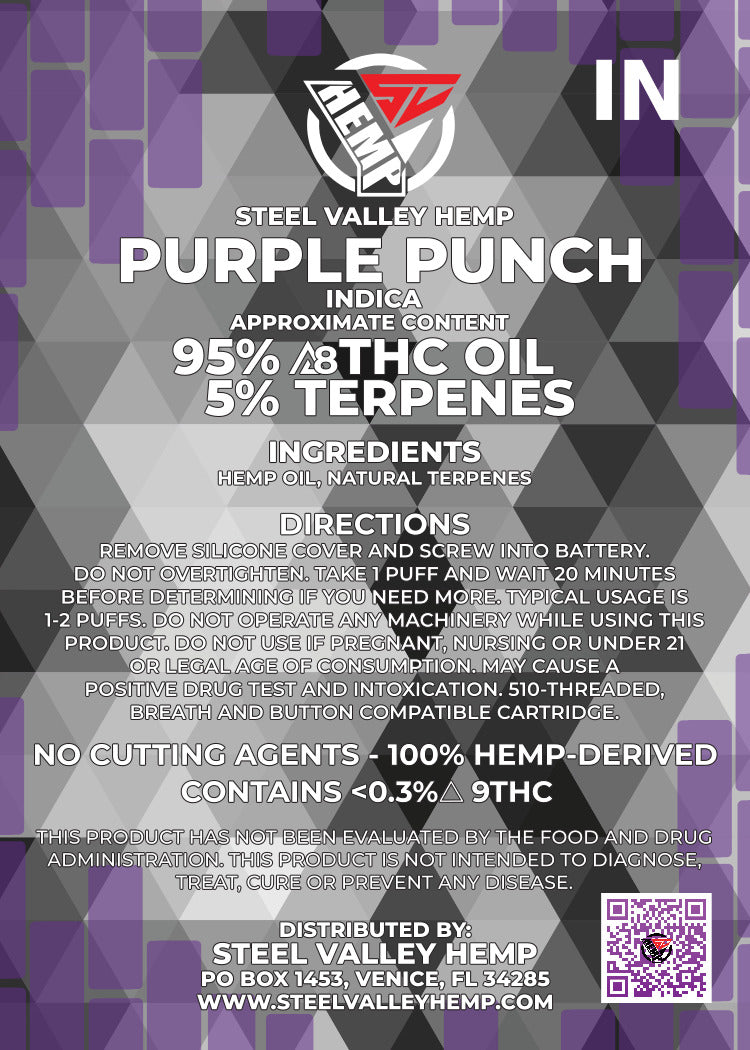 SVH Vape Delta 8 THC Cartridge Indica Purple Punch